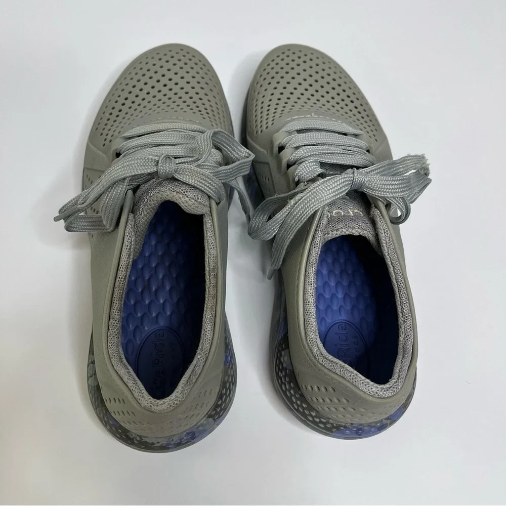 CROCS LiteRide Pacer Gray Perforated Lace-Up Shoes 206494 Women's 6W